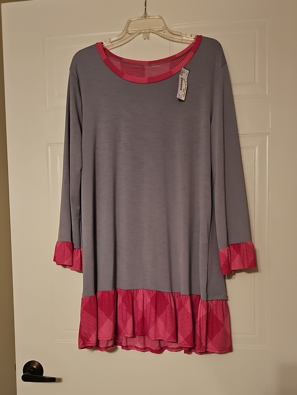 Relaxed Two-Tone Tunic with Pink Ruffle Trim